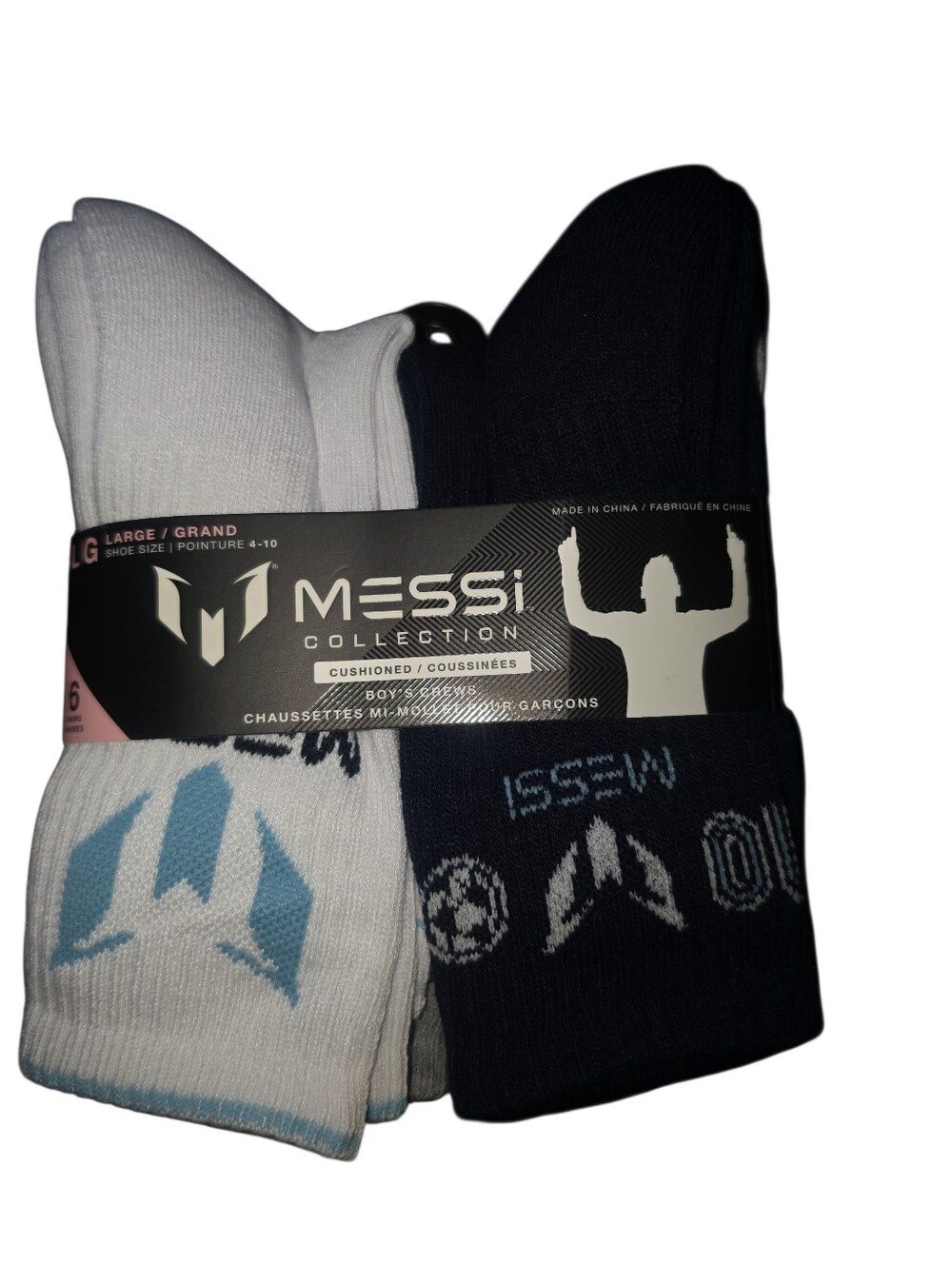 Messi Collection 6 Pr Boys Cushioned Crew Socks Size Large (4-10) Multi Color